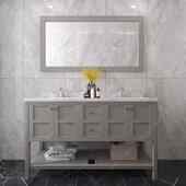  Winterfell 60'' Double Bathroom Vanity Set in Gray, Calacatta Quartz Top with Round Sinks, Mirror Included