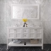  Winterfell 60'' Double Bathroom Vanity Set in White, Calacatta Quartz Top with Round Sinks, Mirror Included