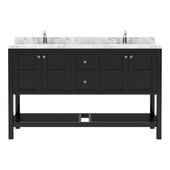  Winterfell 60'' Double Bathroom Vanity Set in Espresso, Calacatta Quartz Top with Square Sinks