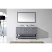  Winterfell 60'' Double Bathroom Vanity Set in Grey, Italian Carrara White Marble Top with Square Sinks, Brushed Nickel Faucets, Mirror Included