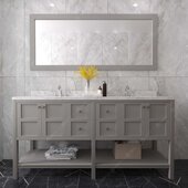  Winterfell 72'' Double Bathroom Vanity Set in Gray, Calacatta Quartz Top with Round Sinks, Mirror Included