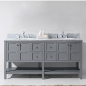  Winterfell 72'' Double Bathroom Vanity Set in Grey, Italian Carrara White Marble Top with Round Sinks