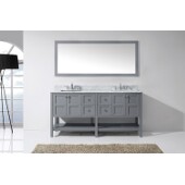  Winterfell 72'' Double Bathroom Vanity Set in Grey, Italian Carrara White Marble Top with Square Sinks, Polished Chrome Faucets, Mirror Included