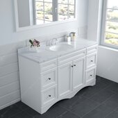  Talisa 60'' Single Bathroom Vanity in White with Calacatta Quartz Top and Round Sink with Polished Chrome Faucet with Matching Mirror, 60'' W x 22'' D x 36-11/16'' H