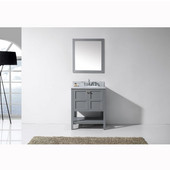  Winterfell 30'' Single Bathroom Vanity Set in Grey, Italian Carrara White Marble Top with Round Sink, Mirror Included