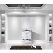  Winterfell 30'' Single Bathroom Vanity Set in White, Italian Carrara White Marble Top with Round Sink, Mirror Included