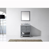  Winterfell 30'' Single Bathroom Vanity Set in Grey, Italian Carrara White Marble Top with Square Sink, Mirror Included