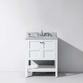  Winterfell 30'' Single Bathroom Vanity Set in White, Italian Carrara White Marble Top with Square Sink