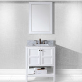  Winterfell 30'' Single Bathroom Vanity Set in White, Italian Carrara White Marble Top with Square Sink, Available with Optional Faucet, Mirror Included