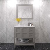  Winterfell 36'' Single Bathroom Vanity in Gray with Calacatta Quartz Top and Round Sink with Matching Mirror, 36'' W x 22'' D x 36-11/16'' H