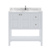  Winterfell 36'' Single Bathroom Vanity in White with Calacatta Quartz Top and Round Sink, 36'' W x 22'' D x 36-11/16'' H
