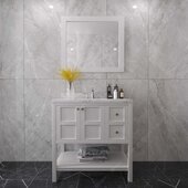  Winterfell 36'' Single Bathroom Vanity in White with Calacatta Quartz Top and Round Sink with Matching Mirror, 36'' W x 22'' D x 36-11/16'' H