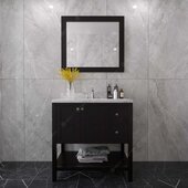  Winterfell 36'' Single Bathroom Vanity in Espresso with Calacatta Quartz Top and Square Sink with Matching Mirror, 36'' W x 22'' D x 36-11/16'' H