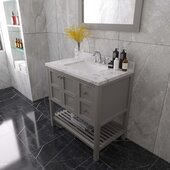  Winterfell 36'' Single Bathroom Vanity in Gray with Calacatta Quartz Top and Square Sink with Polished Chrome Faucet with Matching Mirror, 36'' W x 22'' D x 36-11/16'' H