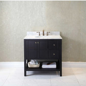  Winterfell 36'' Single Bathroom Vanity Set in Espresso, Italian Carrara White Marble Top with Round Sink