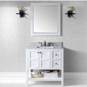  Winterfell 36'' Single Bathroom Vanity Set in White, Black Galaxy Granite Top with Round Sink, Mirror Included