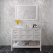  Winterfell 48'' Single Bathroom Vanity in White with Calacatta Quartz Top and Round Sink with Matching Mirror, 48'' W x 22'' D x 36-11/16'' H