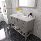  Winterfell 48'' Single Bathroom Vanity in Gray with Calacatta Quartz Top and Square Sink with Polished Chrome Faucet with Matching Mirror, 48'' W x 22'' D x 36-11/16'' H