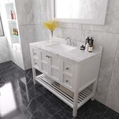  Winterfell 48'' Single Bathroom Vanity in White with Calacatta Quartz Top and Square Sink with Polished Chrome Faucet with Matching Mirror, 48'' W x 22'' D x 36-11/16'' H