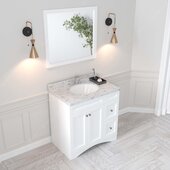  Elise 36'' Single Bath Vanity in White with Calacatta Quartz Top, Round Sink and Brushed Nickel Faucet with Matching Mirror, 36'' W x 22'' D x 36-11/16'' H
