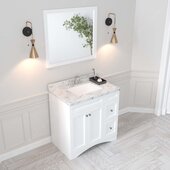  Elise 36'' Single Bath Vanity in White with Calacatta Quartz Top, Square Sink and Brushed Nickel Faucet with Matching Mirror, 36'' W x 22'' D x 36-11/16'' H