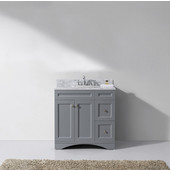  Elise 36'' Single Bathroom Vanity Set in Grey, Italian Carrara White Marble Top with Round Sink