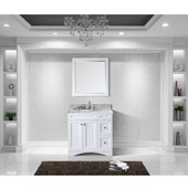  Elise 36'' Single Bathroom Vanity Set in White, Italian Carrara White Marble Top with Round Sink, Mirror Included