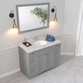  Elise 48'' Single Bath Vanity in Gray with Calacatta Quartz Top, Round Sink and Brushed Nickel Faucet with Matching Mirror, 48'' W x 22'' D x 36-11/16'' H