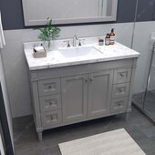  Tiffany 48'' Single Bath Vanity in Gray with Cultured Marble Quartz Top, Square Sink and Polished Chrome Faucet with Matching Mirror, 48'' W x 22'' D x 36-11/16'' H
