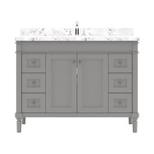  Tiffany 48'' Single Bath Vanity in Gray with Cultured Marble Quartz Top and Square Sink, 48'' W x 22'' D x 36-11/16'' H