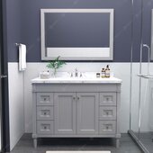  Tiffany 48'' Single Bath Vanity in Gray with Cultured Marble Quartz Top and Square Sink with Matching Mirror, 48'' W x 22'' D x 36-11/16'' H