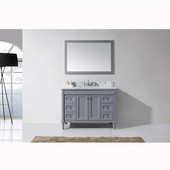  Tiffany 48'' Single Bathroom Vanity Set in Grey, Italian Carrara White Marble Top with Square Sink, Brushed Nickel Faucet, Mirror Included