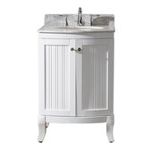  Khaleesi 24'' Single Bathroom Vanity Set in White, Italian Carrara White Marble Top with Round Sink