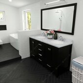  Caroline Avenue 60'' Double Bathroom Vanity Set in Espresso, Calacatta Quartz Top with Round Sinks, Polished Chrome Faucets, Mirror Included