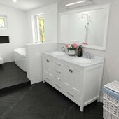  Caroline Avenue 60'' Double Bathroom Vanity Set in White, Calacatta Quartz Top with Round Sinks, Polished Chrome Faucets, Mirror Included