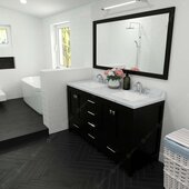  Caroline Avenue 60'' Double Bathroom Vanity Set in Espresso, Calacatta Quartz Top with Square Sinks, Polished Chrome Faucets, Mirror Included