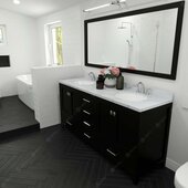  Caroline Avenue 72'' Double Bathroom Vanity Set in Espresso, Calacatta Quartz Top with Round Sinks, Brushed Nickel Faucets, Mirror Included
