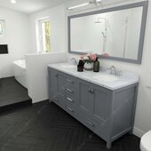  Caroline Avenue 72'' Double Bathroom Vanity Set in Grey, Calacatta Quartz Top with Round Sinks, Polished Chrome Faucets, Mirror Included