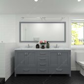  Caroline Avenue 72'' Double Bathroom Vanity Set in Grey, Calacatta Quartz Top with Round Sinks, Mirror Included