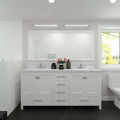  Caroline Avenue 72'' Double Bathroom Vanity Set in White, Calacatta Quartz Top with Round Sinks, Mirror Included