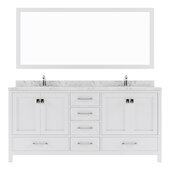  Caroline Avenue 72'' Double Bathroom Vanity in White with Cultured Marble Quartz Top and (2x) Square Sinks with Matching Mirror, 72'' W x 22'' D x 35'' H