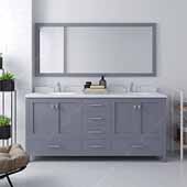  Caroline Avenue 72'' Double Bathroom Vanity Set in Grey, Dazzle White Quartz Top with Round Sinks, Mirror Included