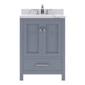  Caroline Avenue 24'' Single Bathroom Vanity Set in Grey, Calacatta Quartz Top with Round Sink