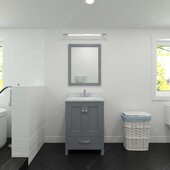 Caroline Avenue 24'' Single Bathroom Vanity Set in Grey, Calacatta Quartz Top with Round Sink, Mirror Included
