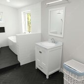  Caroline Avenue 24'' Single Bathroom Vanity Set in White, Calacatta Quartz Top with Round Sink, Brushed Nickel Faucet, Mirror Included