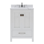  Caroline Avenue 24'' Single Bathroom Vanity Set in White, Calacatta Quartz Top with Round Sink