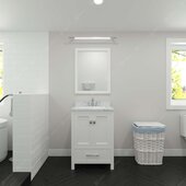  Caroline Avenue 24'' Single Bathroom Vanity Set in White, Calacatta Quartz Top with Round Sink, Mirror Included