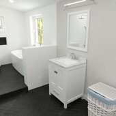  Caroline Avenue 24'' Single Bathroom Vanity Set in White, Calacatta Quartz Top with Square Sink, Brushed Nickel Faucet, Mirror Included