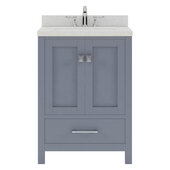  Caroline Avenue 24'' Single Bathroom Vanity Set in Grey, Dazzle White Quartz Top with Round Sink