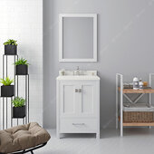  Caroline Avenue 24'' Single Bathroom Vanity Set in White, Dazzle White Quartz Top with Square Sink, Polished Chrome Faucets, Mirror Included